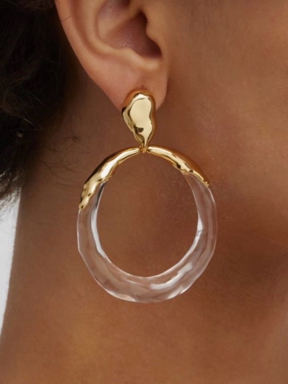 Molten Large Drop Hoop Earrings Lucite Gold Clear New Alexis Bittar Jl15